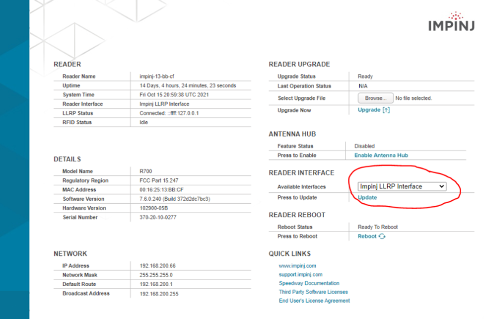 RFID R700 Impinj Device Configuration